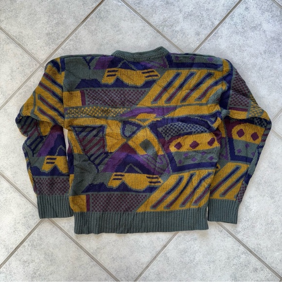 Vintage 90s Todays News Acrylic Knit Sweater Retro Abstract  Knit Multicolor - Picture 2 of 5